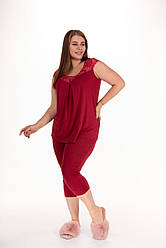 Домашній комплект майка і бріджи віскоза з мереживом N.EL. 1502-92 бордовий розмір 4XL