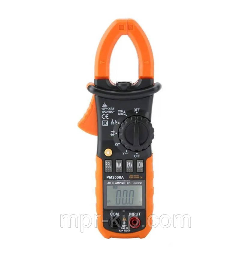 Струмовимірювальні кліщі PeakMeter PM2008A (AC 600A; AC/DC 600V; 20МОм; продзвонювання; тест діодів)