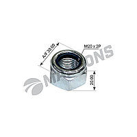 Гайка М20x2 (SW30, H=20) болта амортизатора самоконтрящаяся пластик