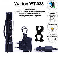 Аккумуляторный светодиодный тактический фонарь с линзой Watton WT-038 металлический ударопрочный ALLI694