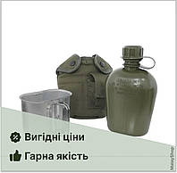 Тактическая пластиковая фляга 0,9л, Mil-Tec US с чехлом и чашкой, олива