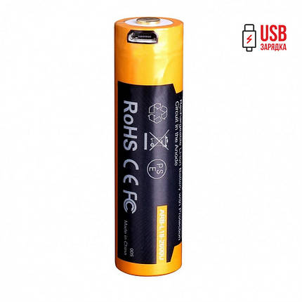 Акумулятор 18650 Fenix (2600 mAh) micro usb зарядка, фото 2