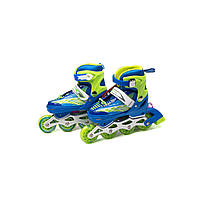 Ролики детские раздвижные Profi A4140-M-B, роликовые коньки (35-38), ПУ колеса, алюминиевая рама, Сине-зеленый