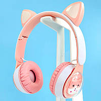 Детские беспроводные наушники с кошачьими ушками QC-28T Cat Ear Розовые