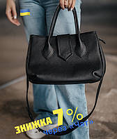 Сумка женская кожаная большая черная 28*30*12 см, базовая черная сумка, стильная с карманами