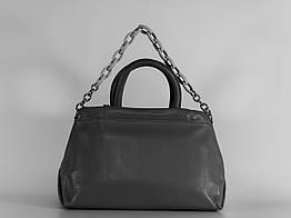Шкіряна багатосекційна сумка жіноча, чорна, 2 ременя