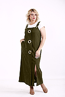 Льняной сарафан женский летний хаки натуральный стильный большого размера 42-74. 01851-4