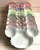 Тарелочка для детей на присоске в форме краба из силикона, детская тарелка для прикорма от 3х месяцев