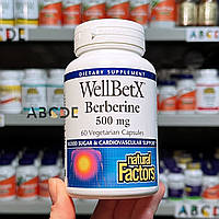 Natural Factors Berberine WellBetX, берберин для зниження рівня цукру в крові, 500 мг, 60 капсул