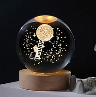 Декоративный 3D-ночник хрустальный шар "Высадка космонавта на Луну" с RGB подсветкой