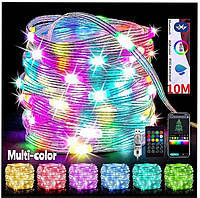 Умная светодиодная смарт лента Bluetooth, USB, ДУ, 10м RGB-Multicolor 100Led, 5В, водозащитная №1261420