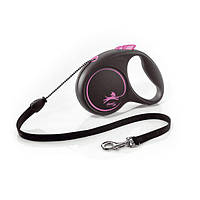 Рулетка для собак Flexi Black Design М 5 метров, до 20 кг (розовая), поводок с тросом SP, код: 6929941