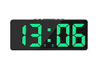 Электронные часы DS-6628-Green питание 5В-USB и от батареек, 2 будильника, градусник