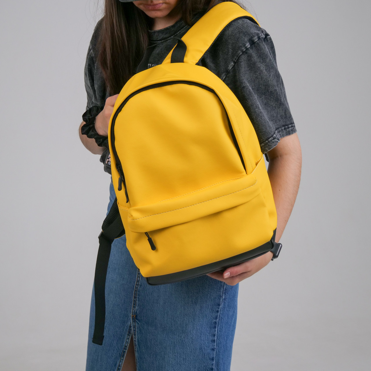 Жіночий рюкзак міський універсальний спортивний для подорожей City mini в екошкірі, жовтий колір