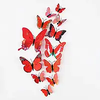 Бабочки 3D на скотче для фотозоны красные, 12 штук