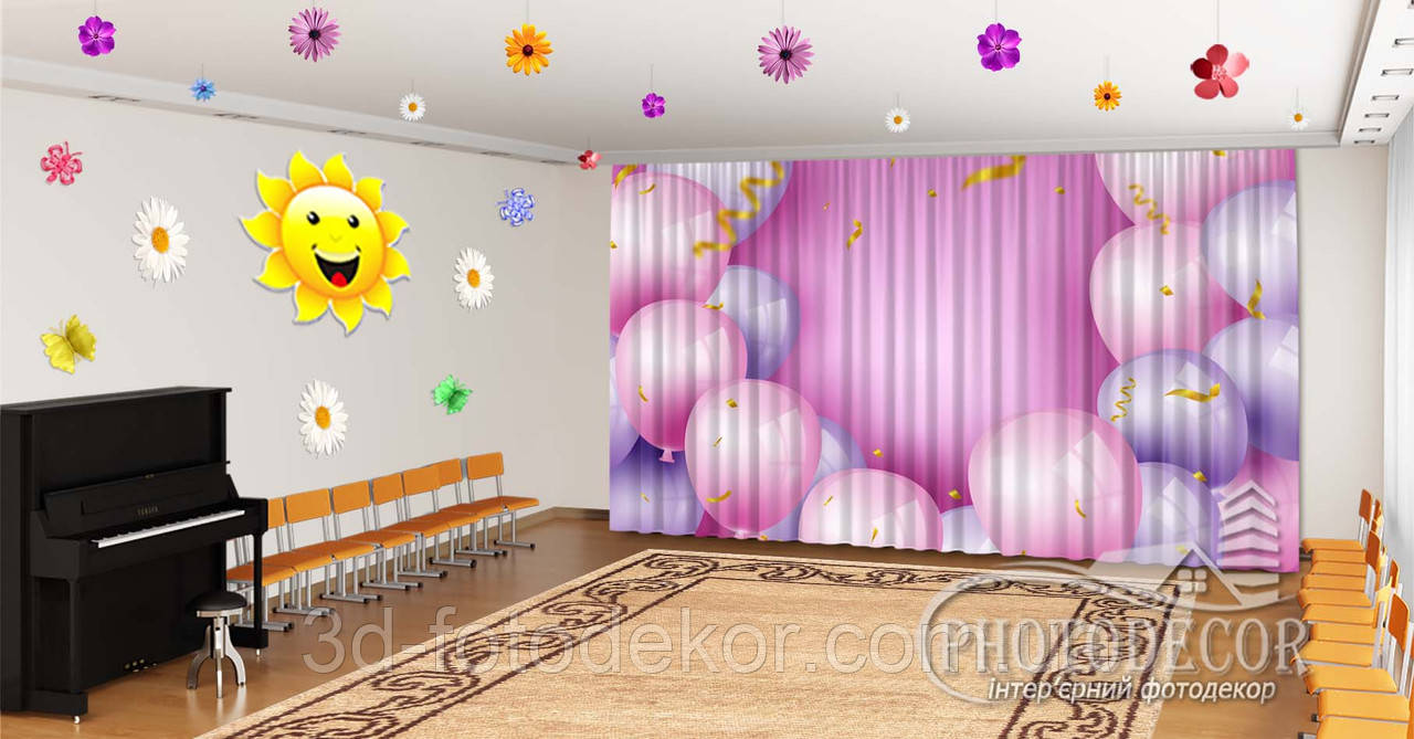 Фото Штори в дитячий садок на випускний "Рожеві кулі" - будь-який розмір, фото 1