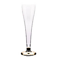 Бокал для шампанского прозрачный с золотой ножкой одноразовый 120мл из PS-пластика для бассейна