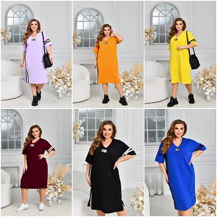 Літня сукня спортивного стилю міді двонитка весна-літо великі розміри, фото 1