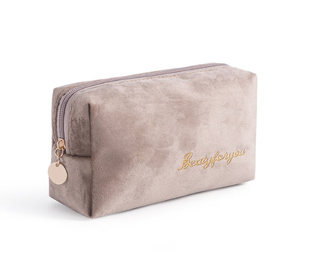 Косметичка велюрова Beauty for you. Розмір 18х10х6,5 см. Темний беж, фото 1