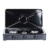 Газовая настольная плита трехкомфорочная с металлическим корпусом и эмалированной крышкой, Кухонная плита hop