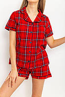 Пижама женская в клетку цвет красный шорты+рубашка