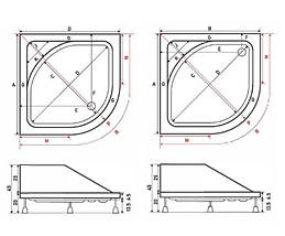 Душовий піддон SHOWER MILET SW-8129 90x90x18 (45) см із сидінням напівкруглий акриловий, фото 4