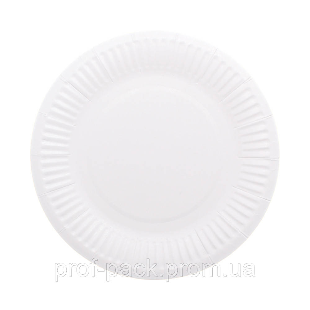 Тарелка бумажная круглая белая 180 мм 50 шт/уп (12 уп/ящ) - фото 1 - id-p2192246624