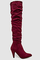 Женские замшевые ботфорты цвет бордовый на каблуке