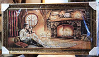 Гобеленовая картина с люрексом "Пара у камина" (50 x 90 см) GB006