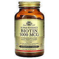 Solgar, Biotin 5000 мкг (100 капс.), биотин для кожи, ногтей и волос