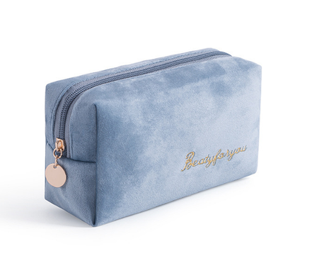 Косметичка велюрова Beauty for you. Розмір 18х10х6,5 см. Синій колір, фото 1