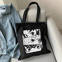 Эко сумка шоппер аниме с принтом Клинок, рассекающий демонов 39х34 см (Черный) as