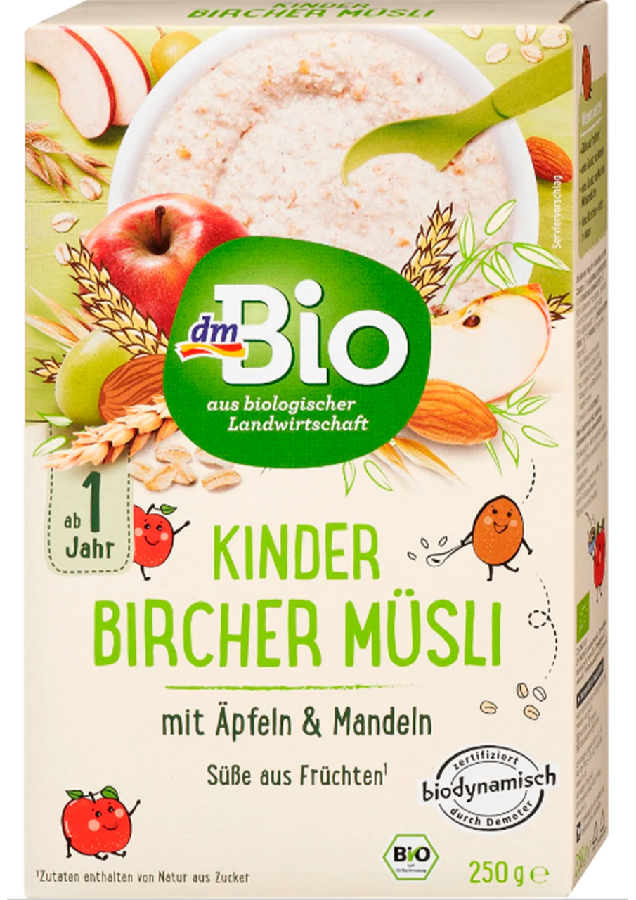 Фруктові мюслі DM Bio яблуко-мигдаль для дітей від 1 року, 250 г, фото 1