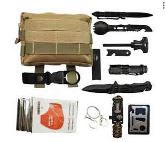 Набір для виживання Survival Kit 12в1 | Комплект інструментів з підсумком