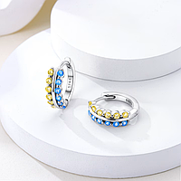 Серебряные серьги в стиле Pandora 925 проба жёлто-голубые серёжки из серебра Пандора