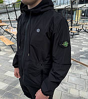 Куртка мужская Stone Island ветровка осень-весна демисезонная с капюшоном черный. Живое фото