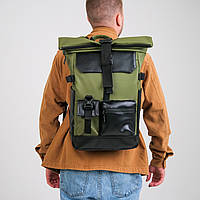 Мужской рюкзак для ноутбука с отделением для аксессуаров цвета хаки из экокожи