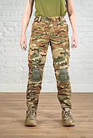 Женские брюки военные камуфляж зеленый с наколенниками мультикам рипстоп штаны полевые армейские качественные
