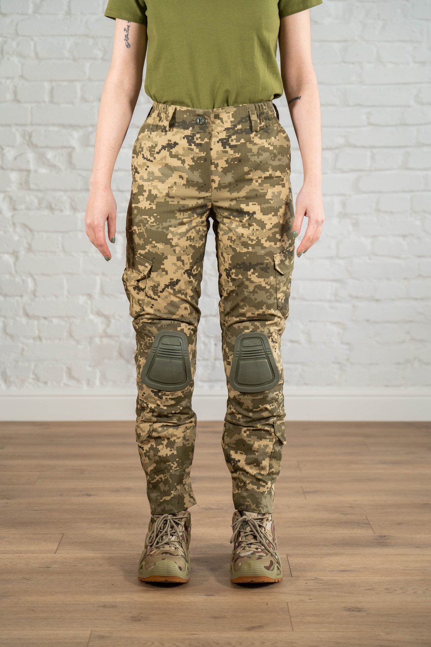 Жіночі літні тактичні штани з наколінниками піксель зсу ріпстоп армійські зелені штани бойові вафля мм14