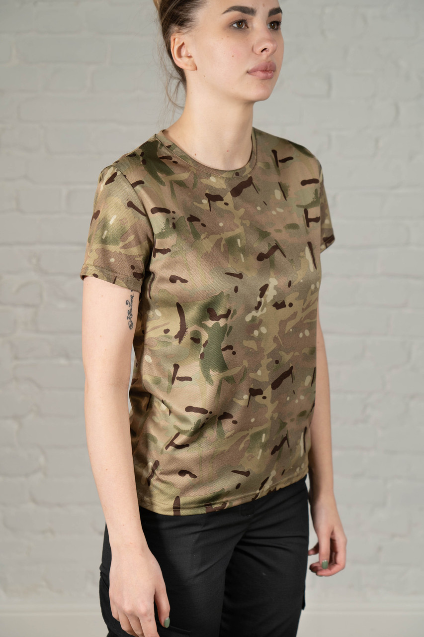 Жіноча тактична футболка зсу мультикам coolmax бойова для військовослужбовців армійська камуфляжна multicam