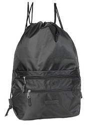 Рюкзак сумка-мішок тканинний чорний легкий для змінного взуття в школу на шнурках із кишенями Dolly 833
