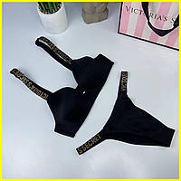 Подарочный набор нижнего белья для девушек Victoria`s Secret, топ + трусики Черный