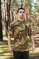 Поло армейское coolmax пиксель камуфляж ВСУ мужское летнее военное штурмовая футболка мм14 под шевроны полевая