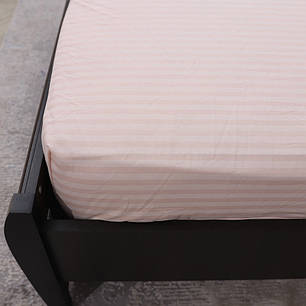 М'яке натяжне простирадло на ліжко на гумці бавовняне (160*200*25) однотонне персикове в смужку, фото 2