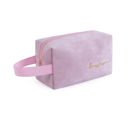 Косметичка велюрова з ручкою Beauty for you. Розмір 20х11х9 см. Рожевий колір, фото 1