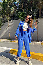 Повітропроникний лляний костюм (штани низ на гумці + подовжена сорочка) синій