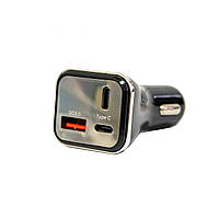 Зарядное устройство для телефона в авто HZ HC13 Черный, 2 Type-c + USB, зарядка телефона от прикуривателя (GA)