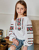 Вышиванка для девочки на белом домотканном холсте, машинная вышивка крестиком.
