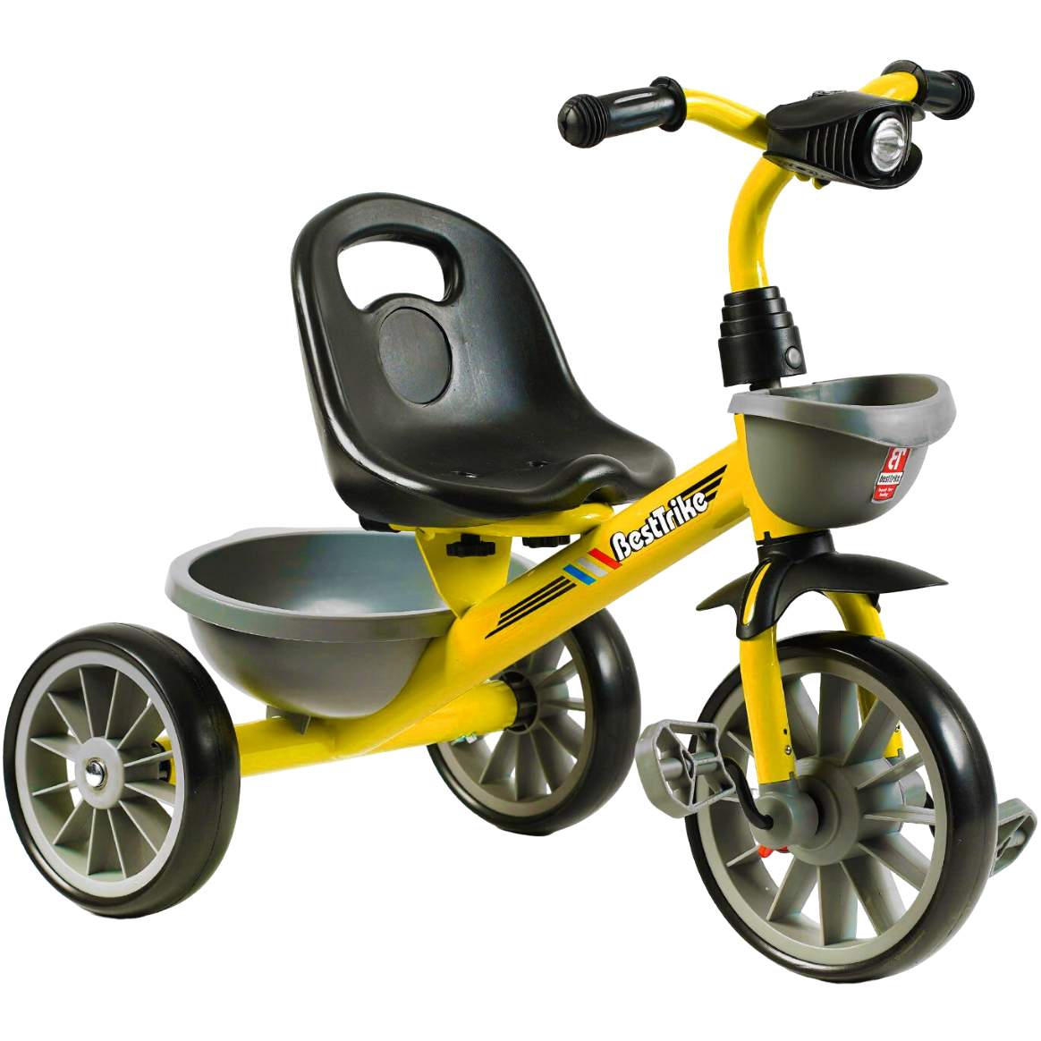 Велосипед детский трехколесный Best Trike желтый с музыкальной фарой и корзинками BS-16390 - фото 1 - id-p2193663528