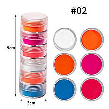 Яскрава неонова пудра (пігмент) 378 для гелю, полігеля, гель-лаку, макіяжу (6 шт/уп.) №2 - 378